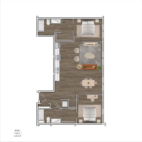 Floor plan for 2 beds, 2 baths, 1215 sqft